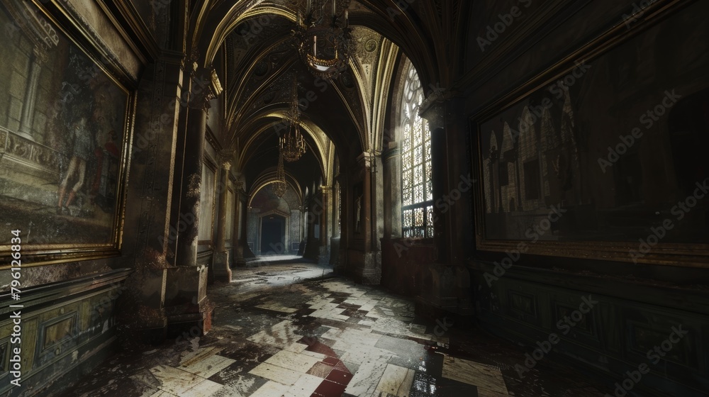 Fototapeta premium The sense of mystery surrounding the castle fills you with excitement and curiosity urging you to explore its grand halls..