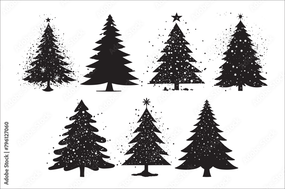 Fototapeta premium A black and white silhouettes of christmas trees with a decoration.