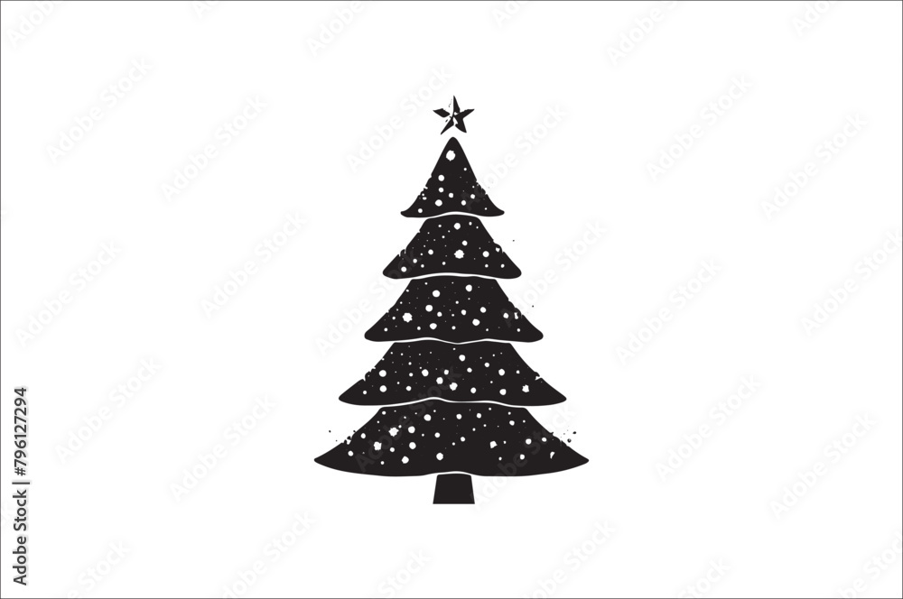 A black and white silhouettes of christmas trees with a decoration. A black and white silhouettes of christmas trees with a decoration.