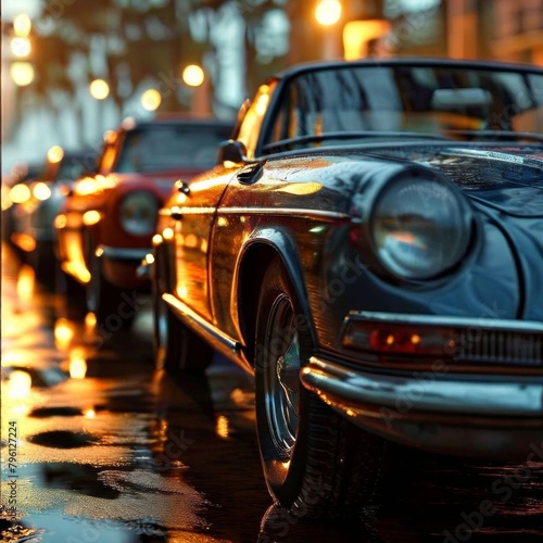 row of retro cars on the street