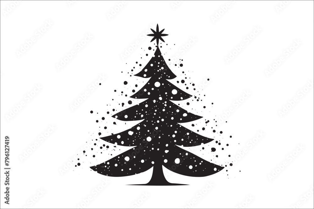 Fototapeta premium A black and white silhouettes of christmas trees with a decoration.