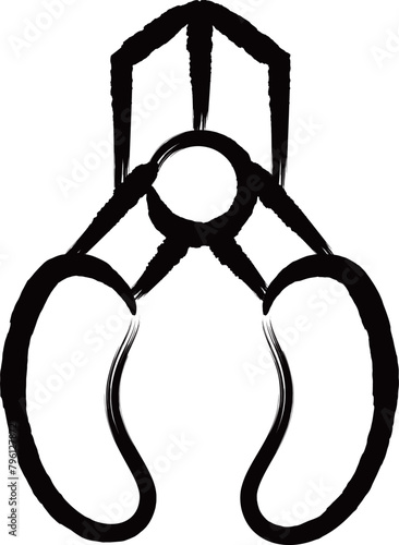 筆書き作業道具単品アイコン　ニッパ