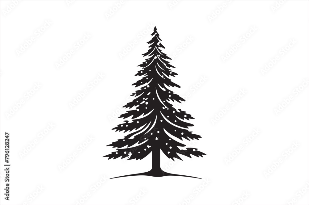 Obraz premium A black and white silhouettes of christmas trees with a decoration.