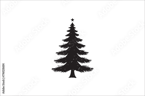 A black and white silhouettes of christmas trees with a decoration.