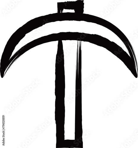 筆書き作業道具単品アイコン　ピッケル