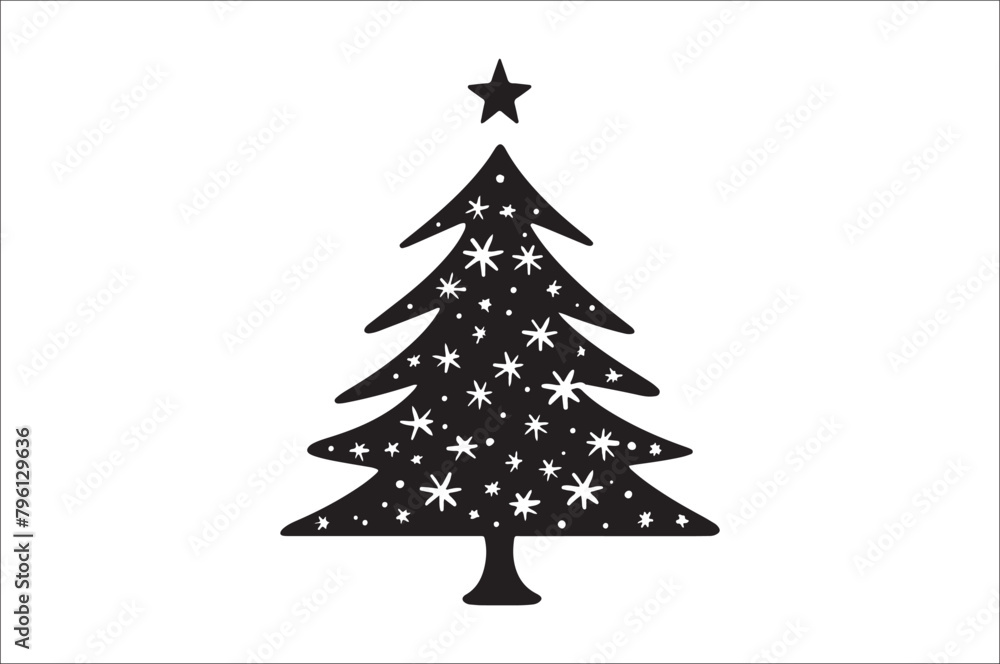 Fototapeta premium A black and white silhouettes of christmas trees with a decoration.