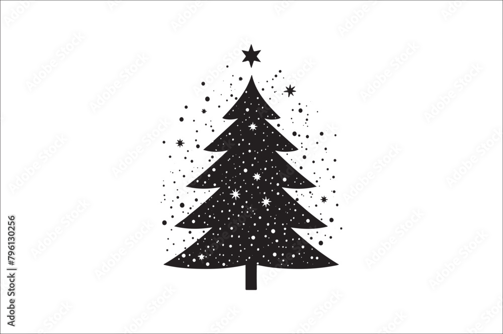 Fototapeta premium A black and white silhouettes of christmas trees with a decoration.