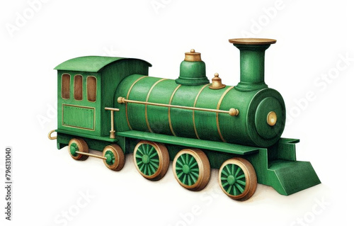 Classic wooden toy train on a deep green felt © AcousticGal