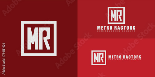 Abstract initial square letter MR or RM logo in silver color isolated on multiple background colors. The logo is suitable for property and construction company icon logo design inspiration templates.