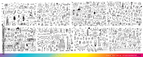 Vector illustration of Doodle cute for kid, Hand drawn set of cute doodles for decoration,Funny Doodle Hand Drawn, Summer, Doodle set of objects from a child's life,Cute anima