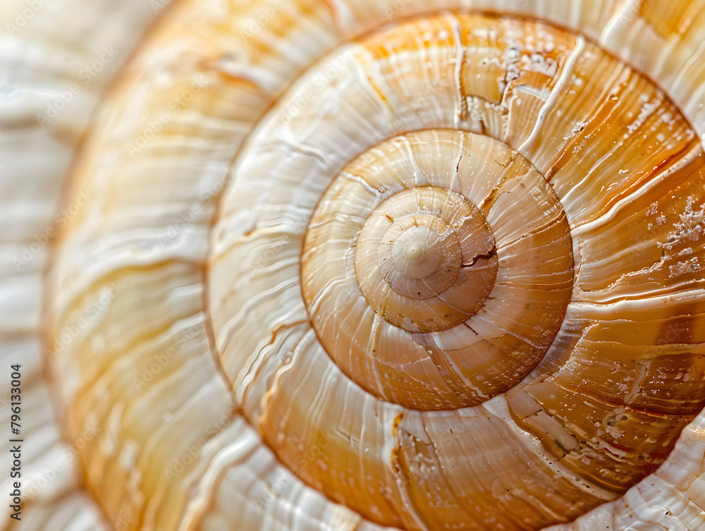 The shell is a spiral shape with a brown and white color. The shell is the center of the image and the rest of the image is the shell itself The shell is a spiral shape with a brown and white color. The shell is the center of the image and the rest of the image is the shell itself