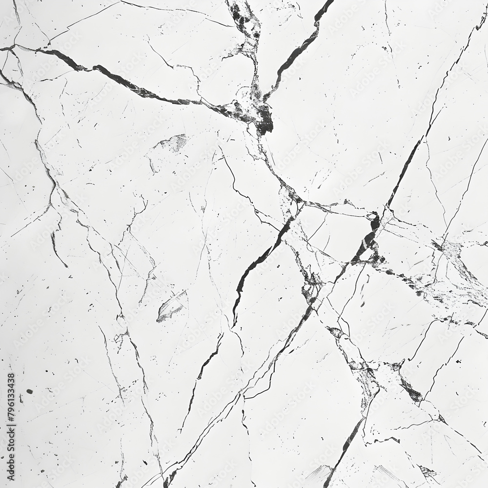 A white and black marble wall with cracks and holes. The cracks and holes give the wall a rough and rugged appearance