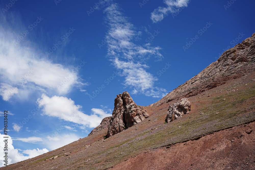 peak of a rock mountain in tibetan plateau