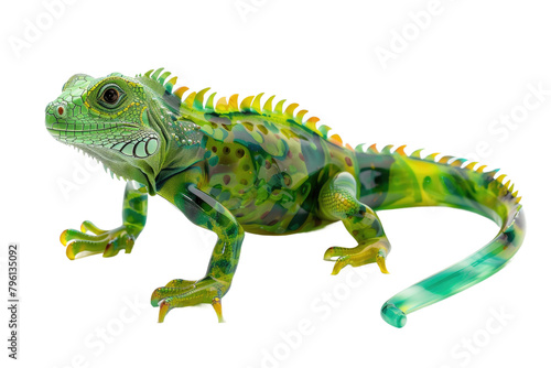 Green and Yellow Lizard on White Background