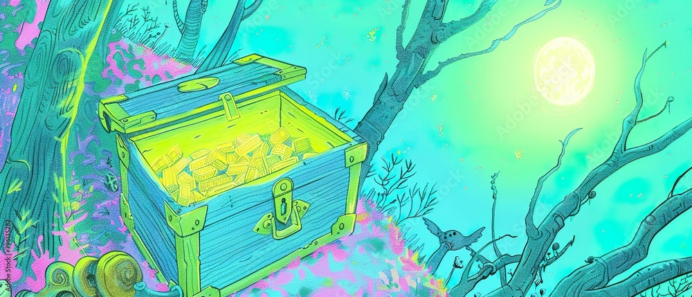 Pirate, treasure chest, hidden island, encountering mythical creatures