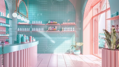 Modern bright and clean pharmacy store, display medicine and medical equipment on shelves, AI generated for Ai © AUNTYANN