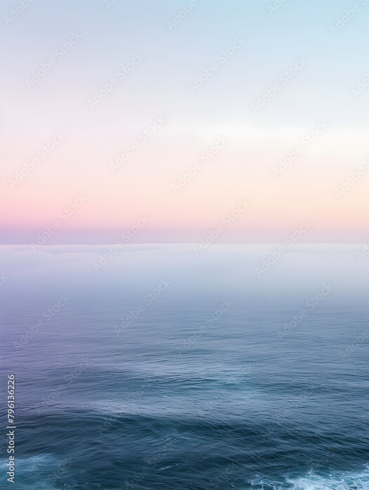 A beautiful ocean view with a pink and purple sky. The sky is a mix of colors, and the water is calm. Concept of peace and tranquility