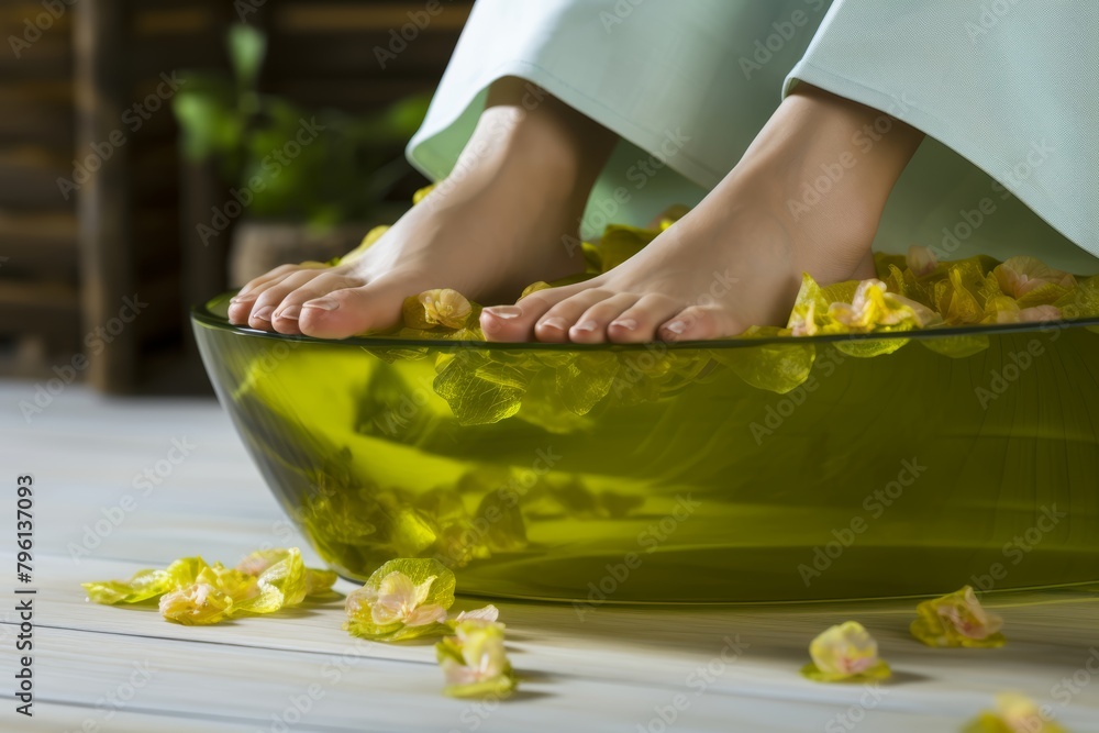 Obraz premium Feet being pampered with a revitalizing foot mask, promoting foot health