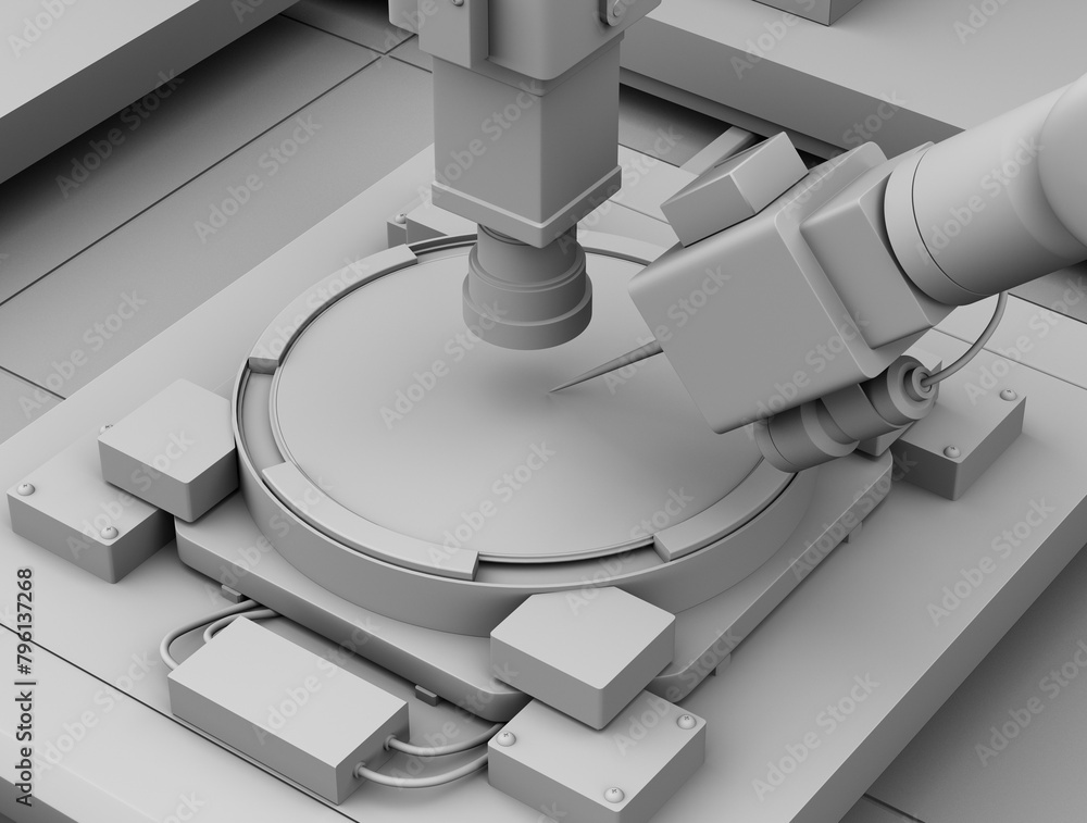 Naklejka premium Clay rendering of Semiconductor Silicon Wafer Probe testing process. 3D rendering image.