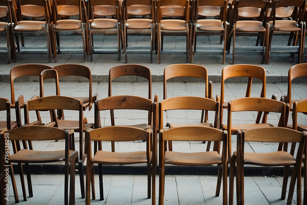 A row of chairs with one odd one-out Job opportunity recruitment concept design. A row of chairs with one odd one-out Job opportunity recruitment concept design.