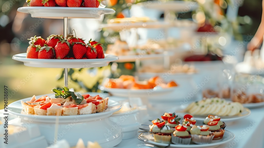 Catering service snacks for guests on the table blur background