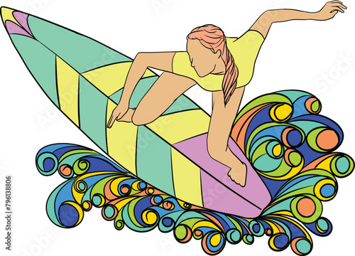 vector surfing illustration beach tropical hawaii design wave summer sea surfboard ocean adventure water surfer surf extreme travel vacation 