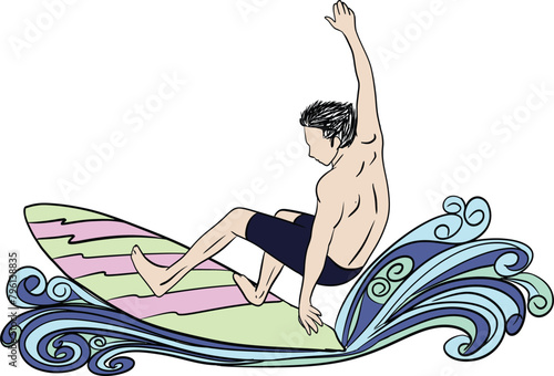 vector surfing illustration beach tropical hawaii design wave summer sea surfboard ocean adventure water surfer surf extreme travel vacation 