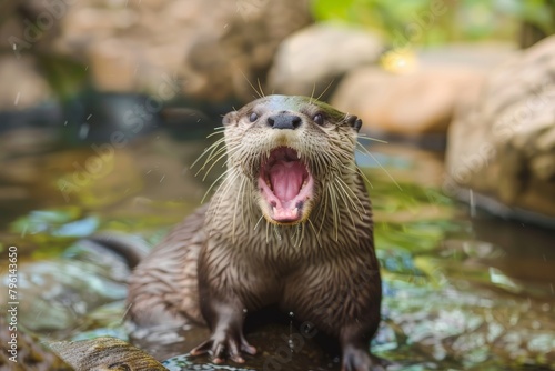 otter in the water while showing angry face.  © Syazays