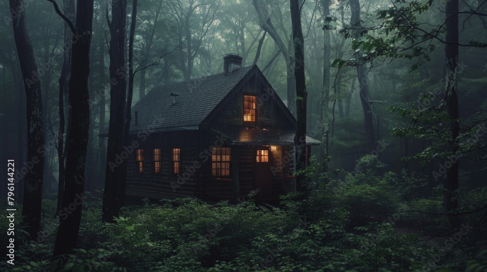 A cozy cabin in the woods surrounded by rain-drenched foliage, the perfect retreat to escape the hustle and bustle of daily life during the rainy season. A cozy cabin in the woods surrounded by rain-drenched foliage, the perfect retreat to escape the hustle and bustle of daily life during the rainy season.