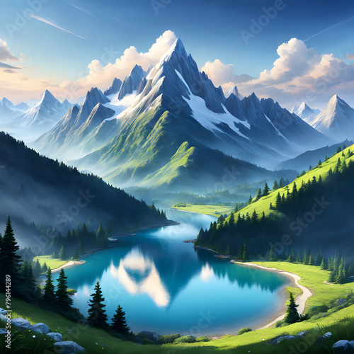 landscape with lake and mountains. Nature background images. Serene mountains images.