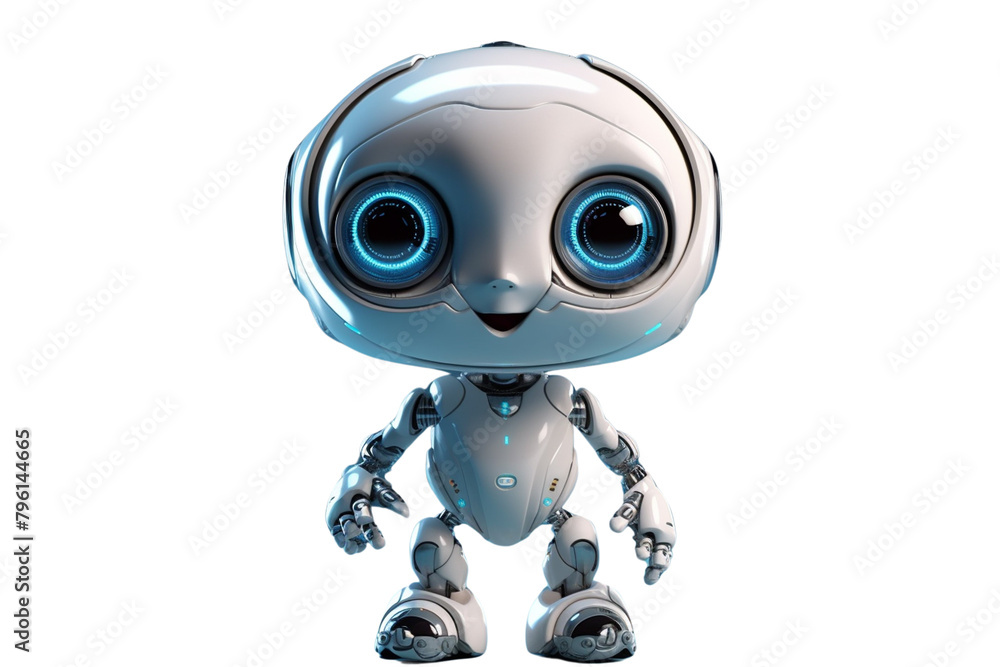 Happy furry and cute baby robot on Transparent Background PNG