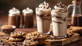 Cold Frappe Coffee or Frappuccino served with chocolate cookies and whipped cream