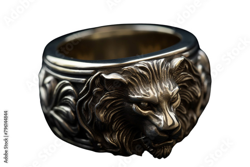 Silver ring with a lion design on Transparent Background PNG photo