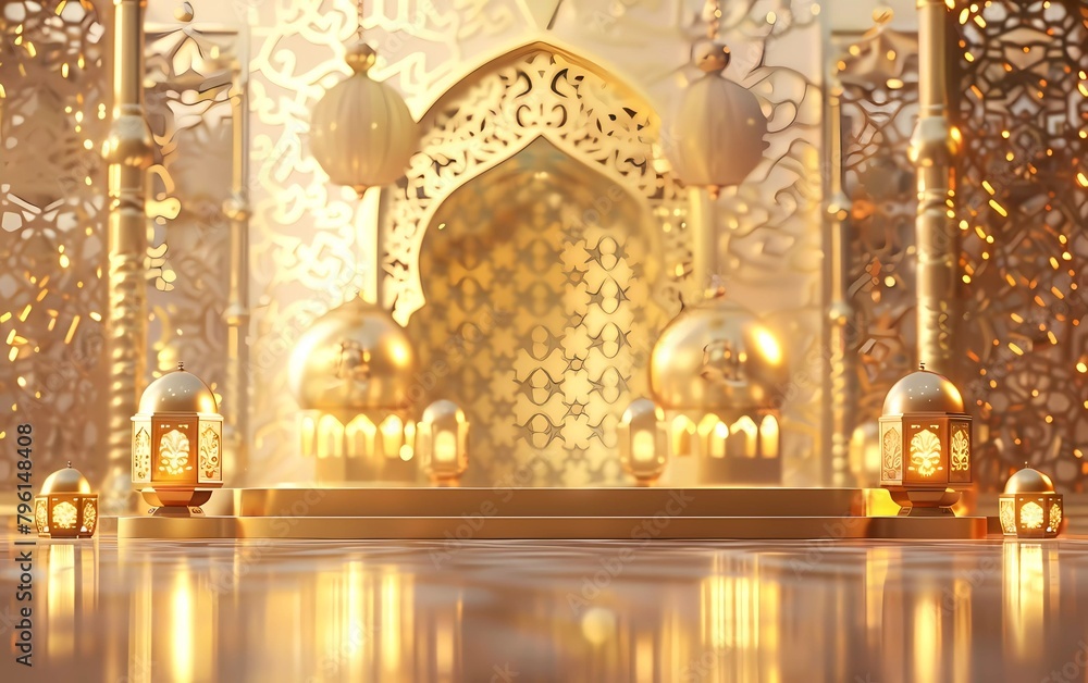 3d illustration Eid Al Adha banner design concept background with luxury gold color