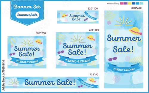 POPなサマーセールのバナーセット　夏のSALE・バーゲン