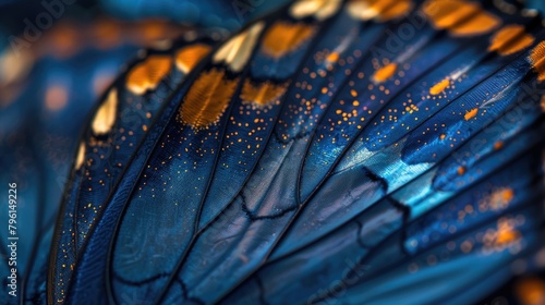 Vibrant Blue Butterfly Wings Captured in Stunning Macro Detail. photo