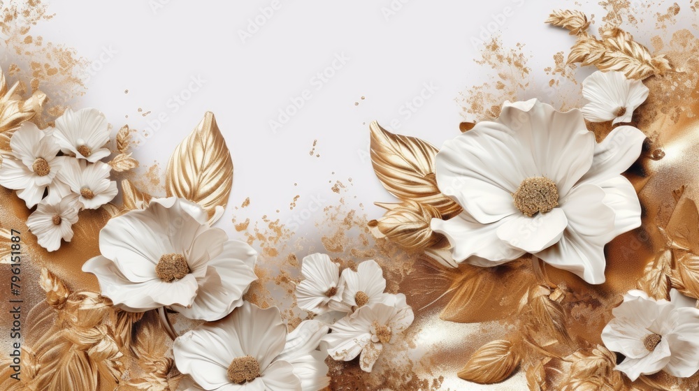 Luxurious Floral Arrangement on Gold Foil Background