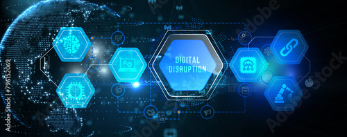Digital disruption transformation innovation technology business internet concept. 3d illustration photo