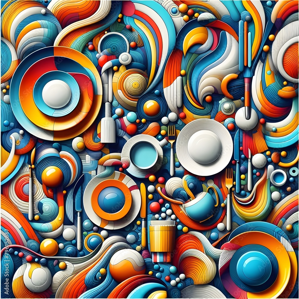 Obraz premium Vibrant Abstract Tableware Colorful Objects for Creative Projects