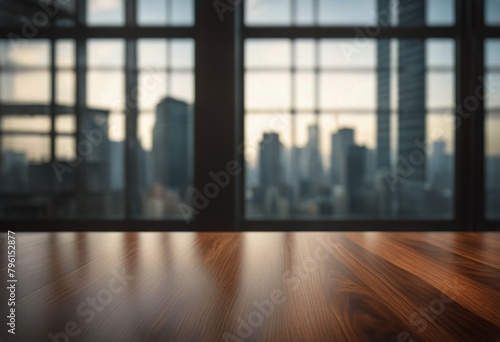 blur white building window office glass table top form Wood background