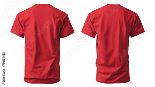 Red t shirt mock up, front and back view, isolated. Plain red shirt ,illustration of blank red men t shirt template, front and back design isolated on white background