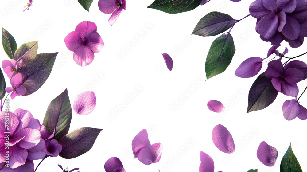 Purple petals and leaves ,Isolated on white background Purple petals and leaves ,Isolated on white background