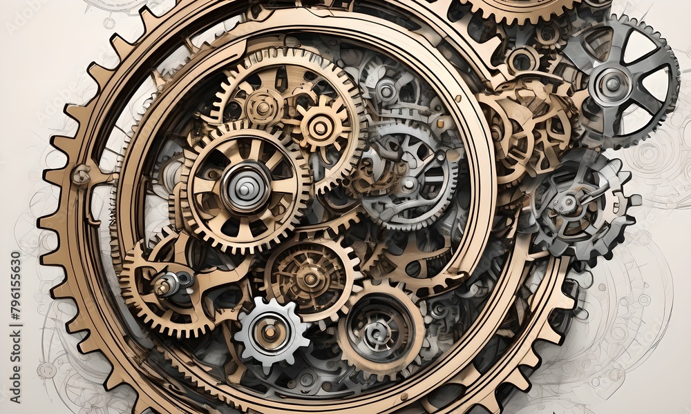 wallpaper representing high precision gears and cogs, in the steampunk style