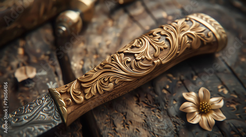 An ultrarealistic 3D model of wood whittling details, showcasing the craftsmanship in carving photo