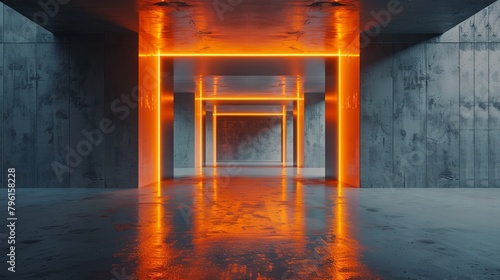 Futuristic corridor with glowing neon lights