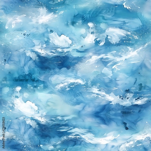 blue sky sea watercolor seamless pattern, abstract aqua wallpaper tile