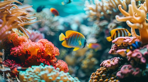 Vibrant tropical fish exploring colorful coral reef ecosystem