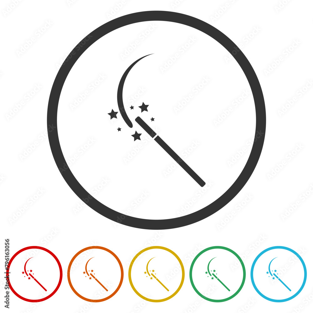 Magic wand icon. Set icons in color circle buttons Magic wand icon. Set icons in color circle buttons