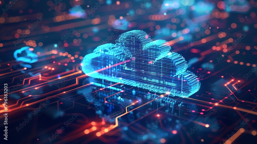 Cloud Computing: A 3D vector illustration of a cloud with data flowing into it from various devices Cloud Computing: A 3D vector illustration of a cloud with data flowing into it from various devices