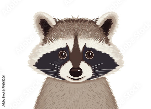 poCute baby raccoon portrait. Cartoon flat animal isolated illustration